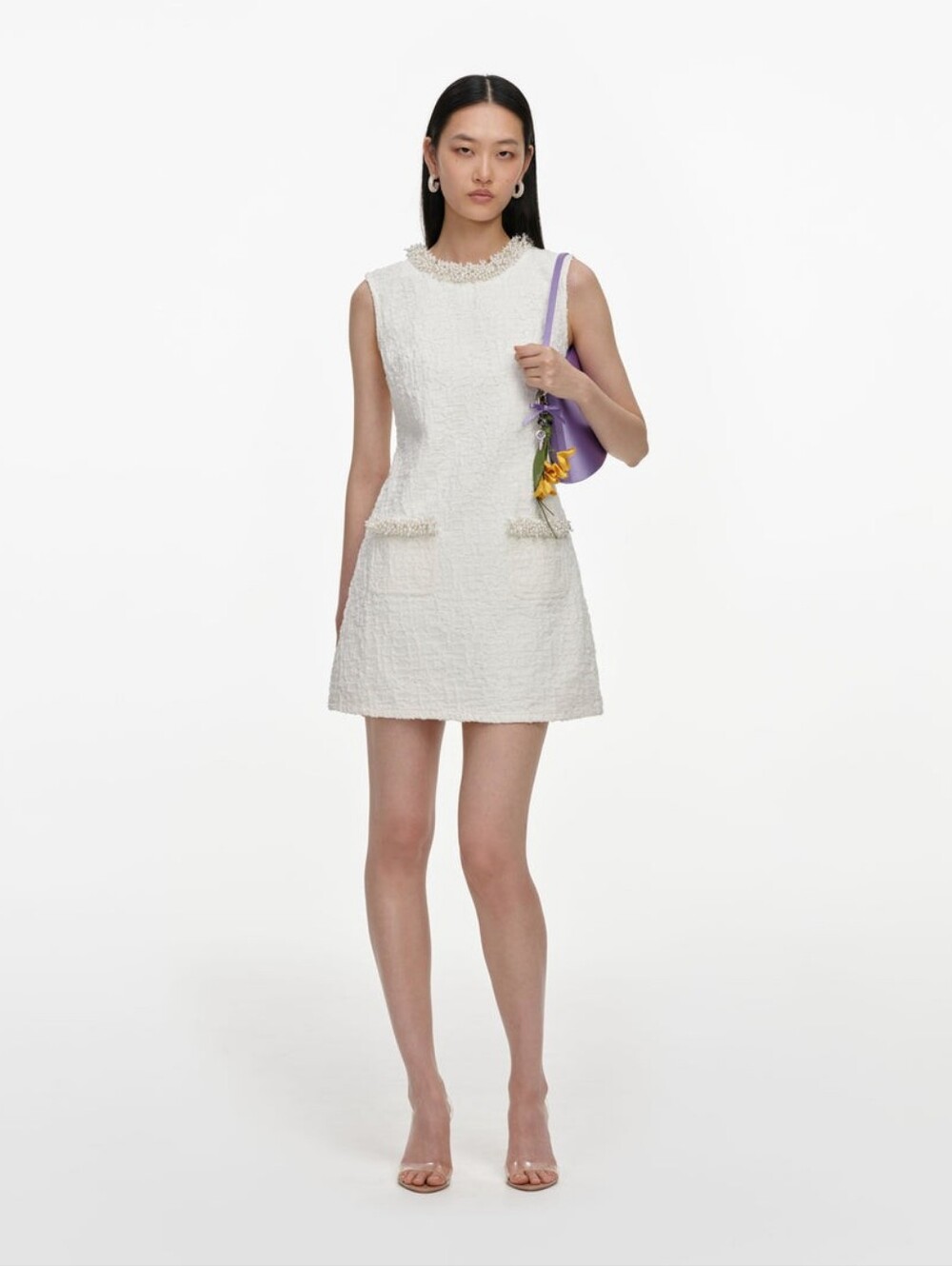 Self Portrait Cream Textured Denim Mini Dress
